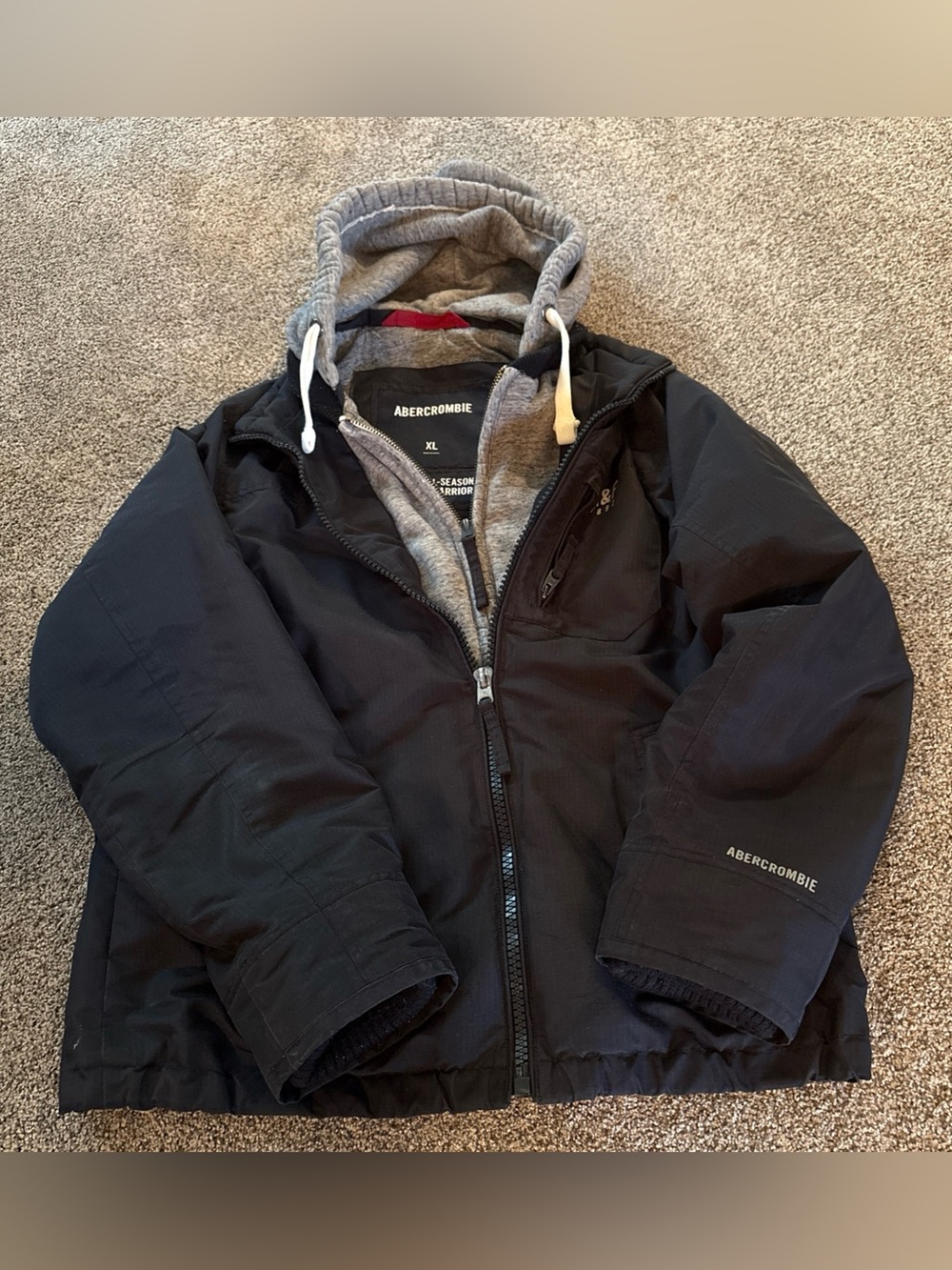 ABERCROMBIE & FITCH MENS COAT ALL-SEASON WEATHER WARRIOR JACKET-BLACK /GREY